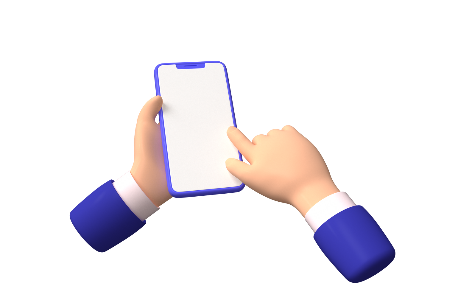 Hand holding mobile smartphone touchscreen 3d render illustration